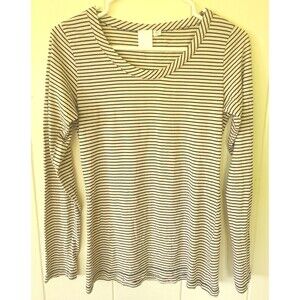 OXMO Womens Jrs M Stripe Long Sleeve T-Shirt Basic Tee Brown Black Soft